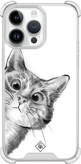 Casimoda iPhone 14 Pro Max shockproof hoesje - Kat kiekeboe Grijs/zilverkleurig