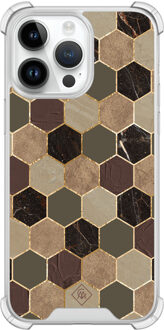 Casimoda iPhone 14 Pro Max shockproof hoesje - Kubus groen bruin Bruin/beige