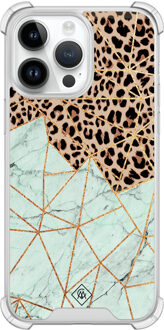 Casimoda iPhone 14 Pro Max shockproof hoesje - Luipaard marmer mint
