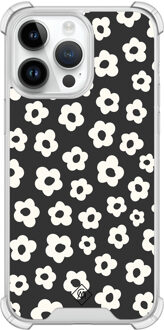 Casimoda iPhone 14 Pro Max shockproof hoesje - Retro bloempjes Zwart