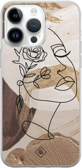 Casimoda iPhone 14 Pro Max siliconen hoesje - Abstract gezicht bruin Bruin/beige