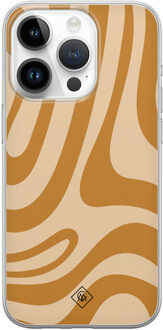 Casimoda iPhone 14 Pro Max siliconen hoesje - Abstract swirl geel Bruin/beige