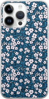 Casimoda iPhone 14 Pro Max siliconen hoesje - Bloemen blauw