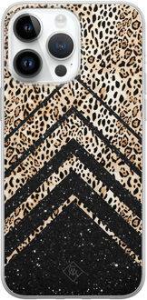 Casimoda iPhone 14 Pro Max siliconen hoesje - Chevron luipaard Zwart, Bruin/beige