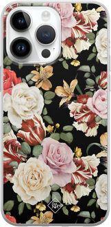 Casimoda iPhone 14 Pro Max siliconen hoesje - Flowerpower Zwart, Multi