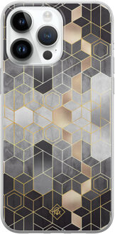 Casimoda iPhone 14 Pro Max siliconen hoesje - Grey cubes Grijs/zilverkleurig