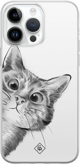 Casimoda iPhone 14 Pro Max siliconen hoesje - Kat kiekeboe Wit