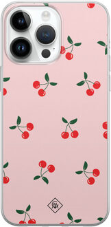Casimoda iPhone 14 Pro Max siliconen hoesje - Kersjes Roze, Transparant