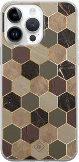 Casimoda iPhone 14 Pro Max siliconen hoesje - Kubus groen bruin Bruin/beige, Groen