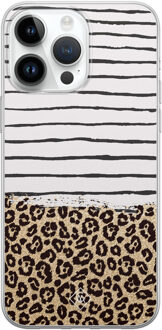 Casimoda iPhone 14 Pro Max siliconen hoesje - Leopard lines Bruin/beige