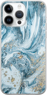 Casimoda iPhone 14 Pro Max siliconen hoesje - Marble sea Blauw
