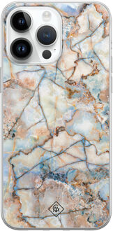 Casimoda iPhone 14 Pro Max siliconen hoesje - Marmer bruin blauw Bruin/beige, Blauw