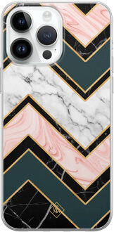 Casimoda iPhone 14 Pro Max siliconen hoesje - Marmer triangles Multi