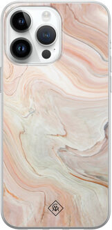 Casimoda iPhone 14 Pro Max siliconen hoesje - Marmer waves Bruin/beige