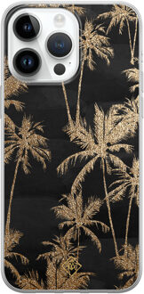 Casimoda iPhone 14 Pro Max siliconen hoesje - Palmbomen Zwart, Goudkleurig