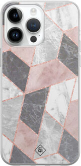 Casimoda iPhone 14 Pro Max siliconen hoesje - Stone grid Roze