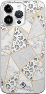 Casimoda iPhone 14 Pro Max siliconen hoesje - Stone & leopard print Bruin/beige