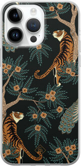 Casimoda iPhone 14 Pro Max siliconen hoesje - Tijger jungle Bruin/beige