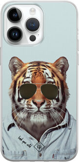 Casimoda iPhone 14 Pro Max siliconen hoesje - Tijger wild Blauw