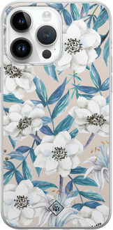 Casimoda iPhone 14 Pro Max siliconen hoesje - Touch of flowers Blauw