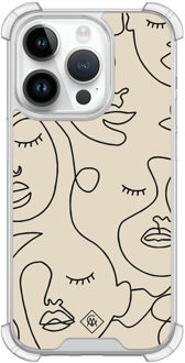 Casimoda iPhone 14 Pro shockproof hoesje - Abstract face lines Grijs/zilverkleurig