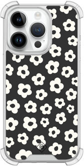 Casimoda iPhone 14 Pro shockproof hoesje - Retro bloempjes Zwart