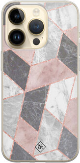 Casimoda iPhone 14 Pro siliconen hoesje - Stone grid Roze