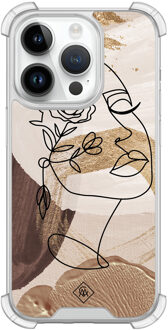 Casimoda iPhone 14 Pro siliconen shockproof hoesje - Abstract gezicht bruin Bruin/beige