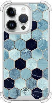 Casimoda iPhone 14 Pro siliconen shockproof hoesje - Blue cubes Blauw