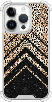Casimoda iPhone 14 Pro siliconen shockproof hoesje - Chevron luipaard Bruin/beige