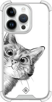 Casimoda iPhone 14 Pro siliconen shockproof hoesje - Kat kiekeboe Wit