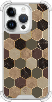 Casimoda iPhone 14 Pro siliconen shockproof hoesje - Kubus groen bruin Bruin/beige