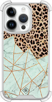Casimoda iPhone 14 Pro siliconen shockproof hoesje - Luipaard marmer mint