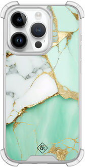 Casimoda iPhone 14 Pro siliconen shockproof hoesje - Marmer mintgroen