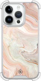 Casimoda iPhone 14 Pro siliconen shockproof hoesje - Marmer waves Bruin/beige
