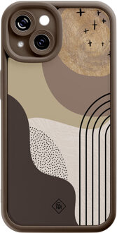 Casimoda iPhone 14 siliconen case - Abstract almond shapes Bruin/beige