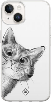 Casimoda iPhone 14 siliconen hoesje - Kat kiekeboe Wit