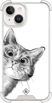 Casimoda iPhone 14 siliconen shockproof hoesje - Kat kiekeboe Wit