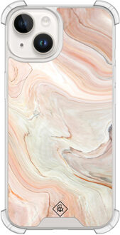 Casimoda iPhone 14 siliconen shockproof hoesje - Marmer waves Bruin/beige