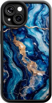 Casimoda iPhone 14 zwarte case - Ocean marble Blauw