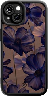 Casimoda iPhone 14 zwarte case - Twilight petals Paars