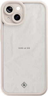 Casimoda iPhone 15 beige case - Vive la vie Grijs/zilverkleurig