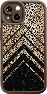 Casimoda iPhone 15 bruine case - Chevron luipaard Zwart