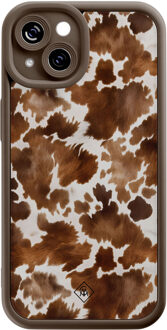 Casimoda iPhone 15 bruine case - Cowhide chic Bruin/beige