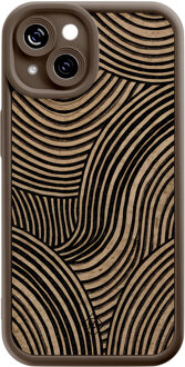Casimoda iPhone 15 bruine case - Ebony waves Bruin/beige