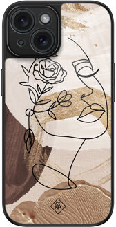 Casimoda iPhone 15 glazen hardcase - Abstract gezicht bruin Bruin/beige