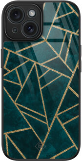 Casimoda iPhone 15 glazen hardcase - Blue shapes Blauw