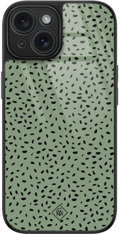 Casimoda iPhone 15 glazen hardcase - Green confetti Groen