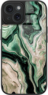 Casimoda iPhone 15 glazen hardcase - Green waves Groen