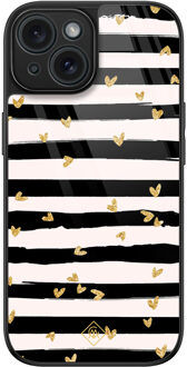 Casimoda iPhone 15 glazen hardcase - Hart streepjes Zwart, Goudkleurig